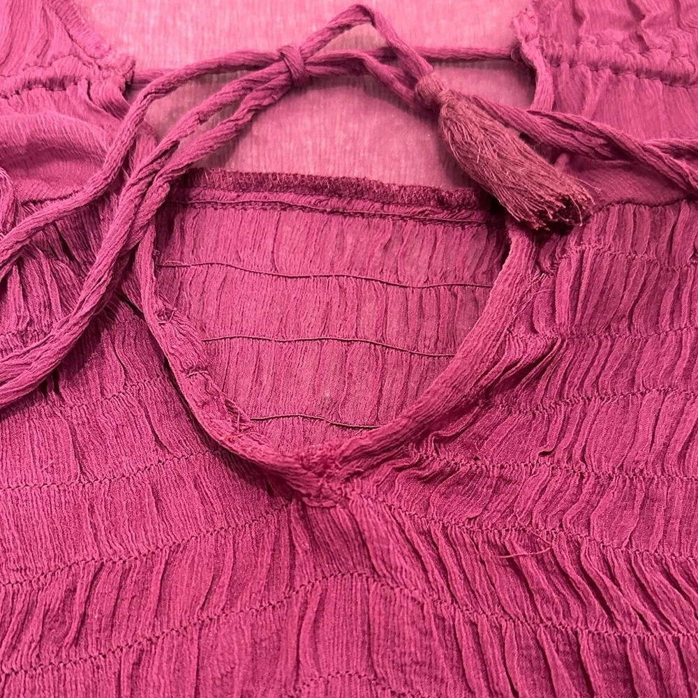 Free People Sheer Long Sleeve Boho Top or Dress in Plum Size Small-Large (FLAWS) - Picture 8 of 9